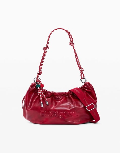 Desigual – Mittelgroße ovale Tasche in Rot mit Logo - view 1