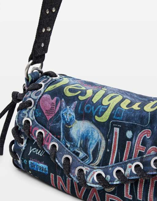 Desigual – Mittelgroße Tasche in Schwarz mit Graffiti-Design, 4 von 4