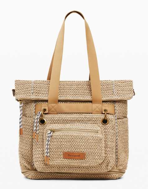 Desigual - Mochila grande beis modular de rafia - view 1