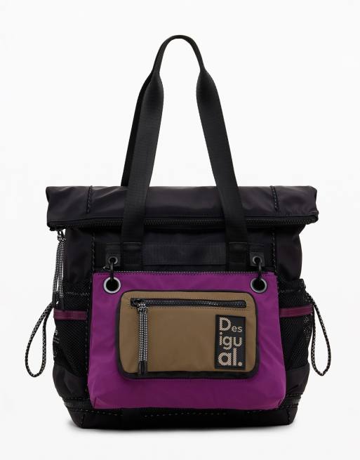 Desigual - Mochila grande negra con diseño multiposición Voyager