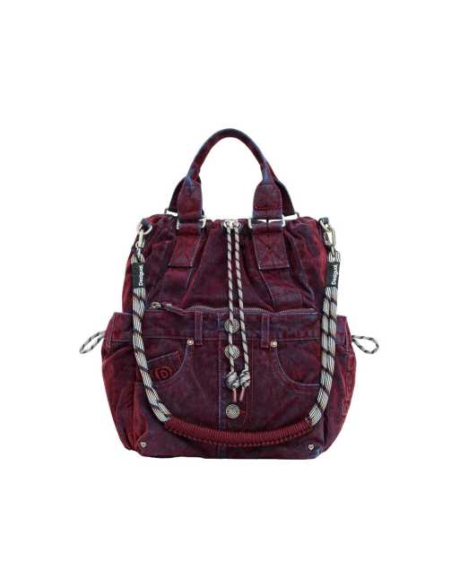 Desigual mochila mediana multiposición de denim y terciopelo en rojo, 1 de 4