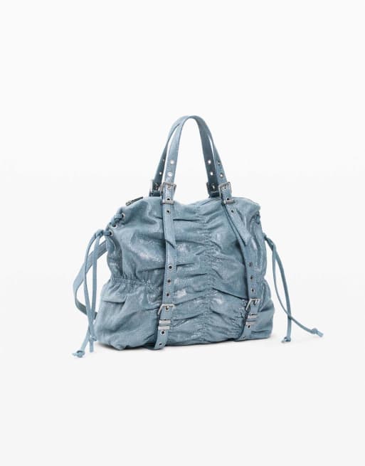 Desigual - Mochila vaquera mediana azul fruncida, 2 de 4