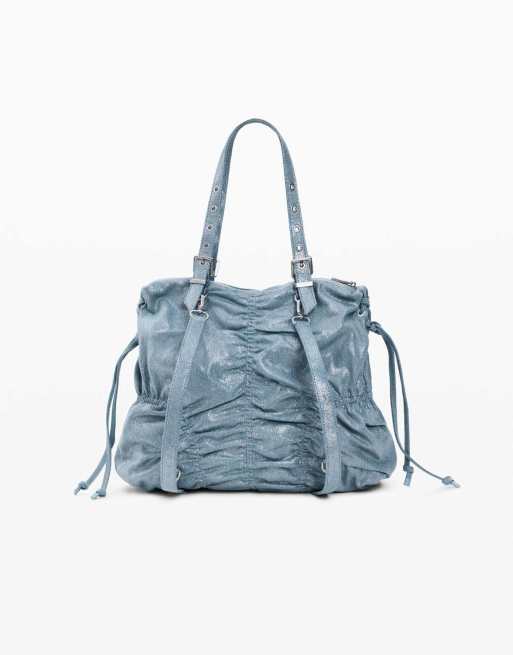 Desigual - Mochila vaquera mediana azul fruncida, 3 de 4