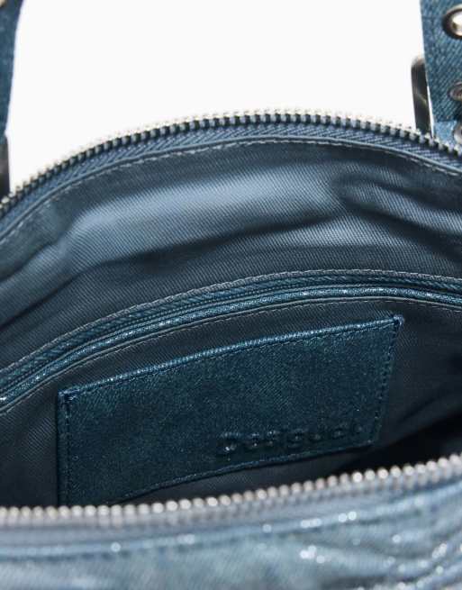 Desigual - Mochila vaquera mediana azul fruncida, 4 de 4