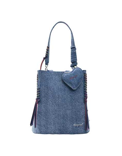 Desigual - Mochila vaquera pequeña azul con detalle de corazón - view 1