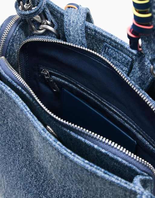 Desigual - Mochila vaquera pequeña azul con detalle de corazón, 4 de 4