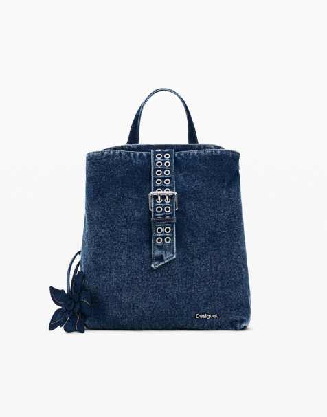 Desigual - Mochila vaquera pequeña azul con diseño floral - view 1