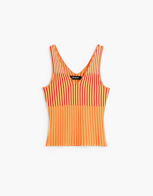 Desigual mouwloos gebreid T-shirt in oranje, 4 van 4