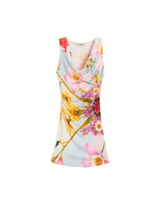 Desigual - Mouwloze jurk met print in blauw, 4 van 4