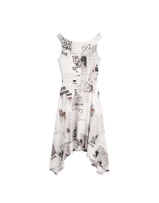 Desigual mouwloze jurk met print in wit, 3 van 4