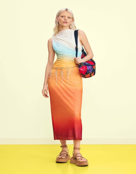 Desigual Ombre tulle dress in orange