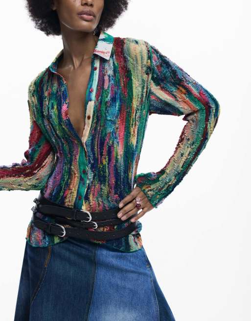 Desigual - Overhemd met veelkleurige print in zwart, 3 van 4