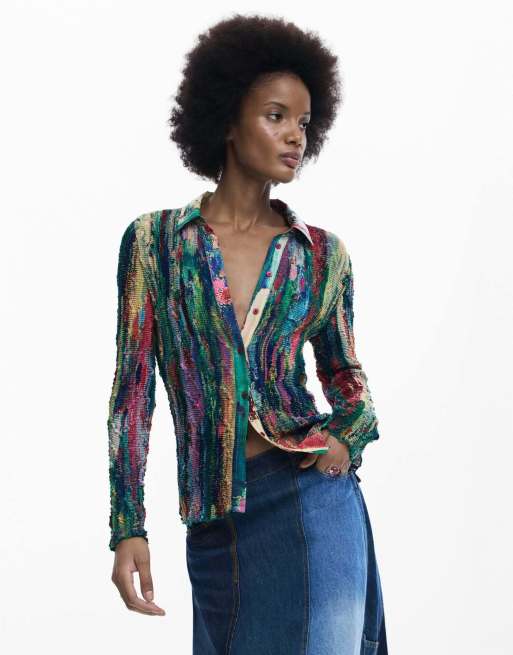 Desigual - Overhemd met veelkleurige print in zwart, 4 van 4