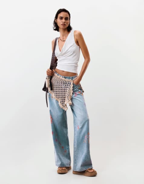Desigual - Pantalon en jean à imprimé - Bleu - view 1
