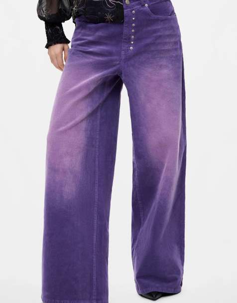 Desigual pantalon large en velours côtelé violet - view 1