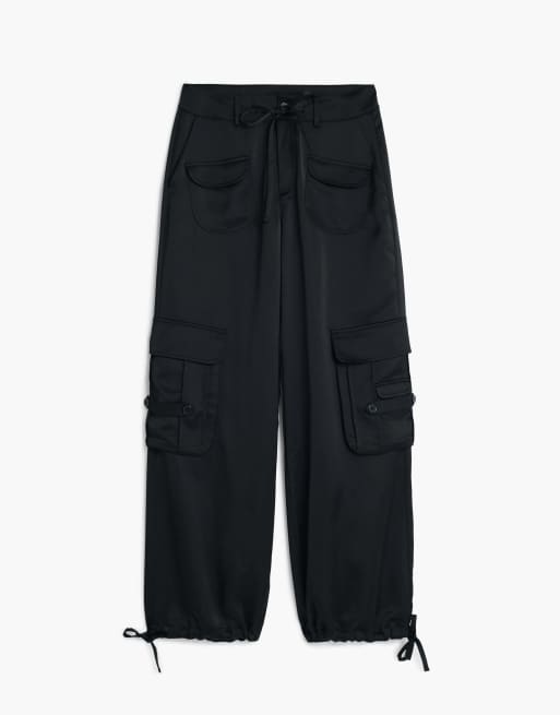 Desigual - Pantaloni cargo neri in raso, 2 di 4