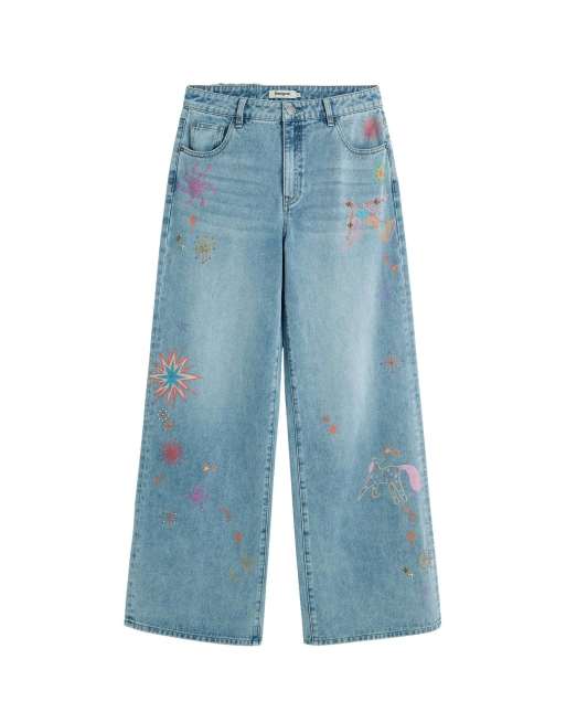 Desigual - Pantaloni di jeans blu stampati, 4 di 4