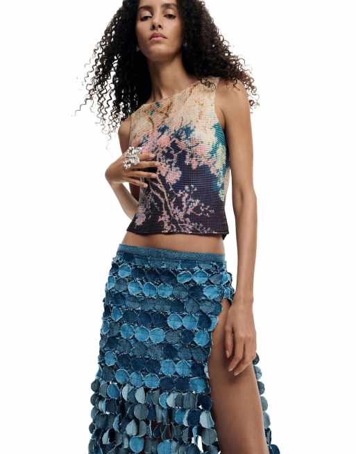 Desigual - Pareo blu con toppa in denim, 3 di 4