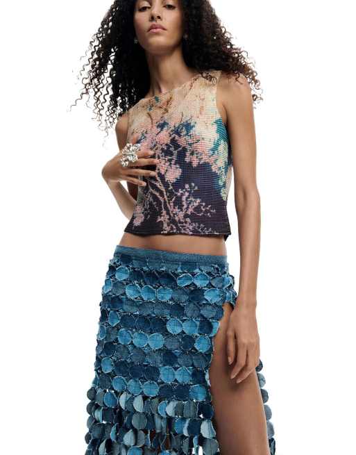 Desigual - Pareo blu con toppa in denim, 4 di 4
