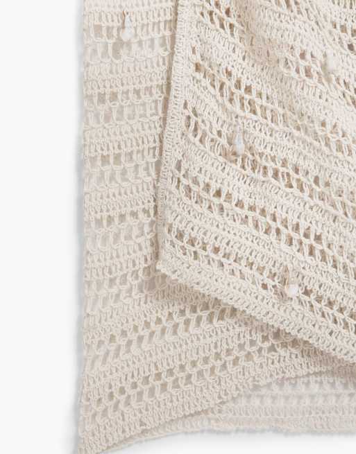 Desigual - Paréo en maille ajourée avec appliqués - Crème, 3 de 4