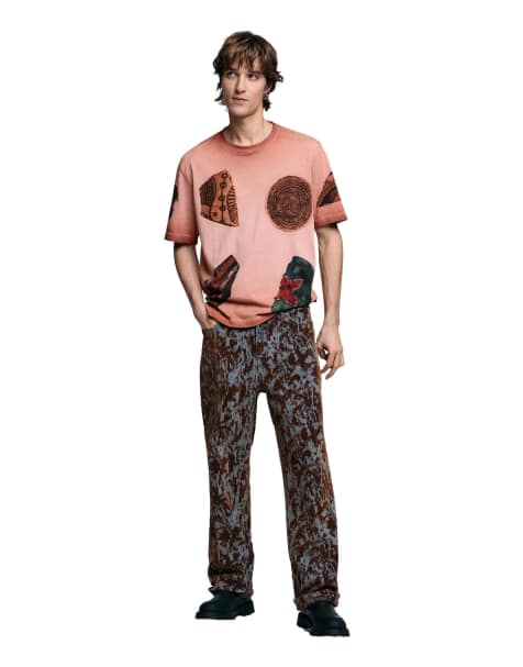 Desigual – Patchwork-T-Shirt in Orange - view 1