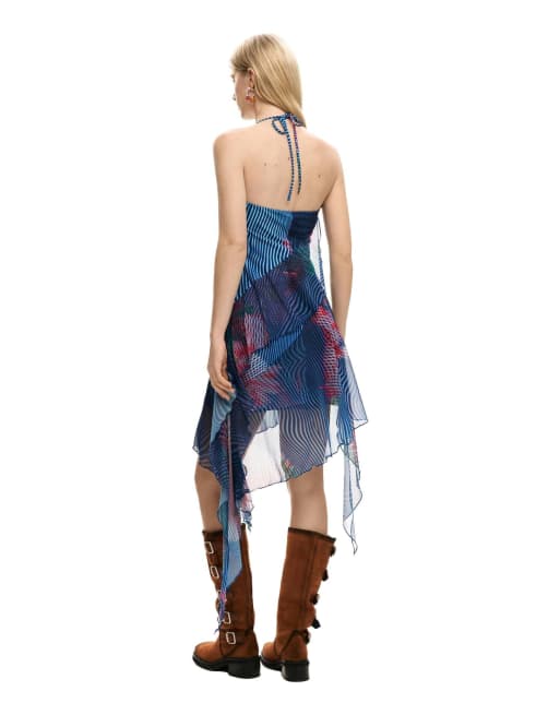 Desigual Pixelated ruffle dress in blue, 2 of 4