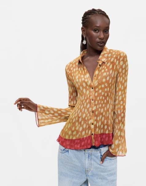 Desigual Pleated deer print shirt in yellow - view 1