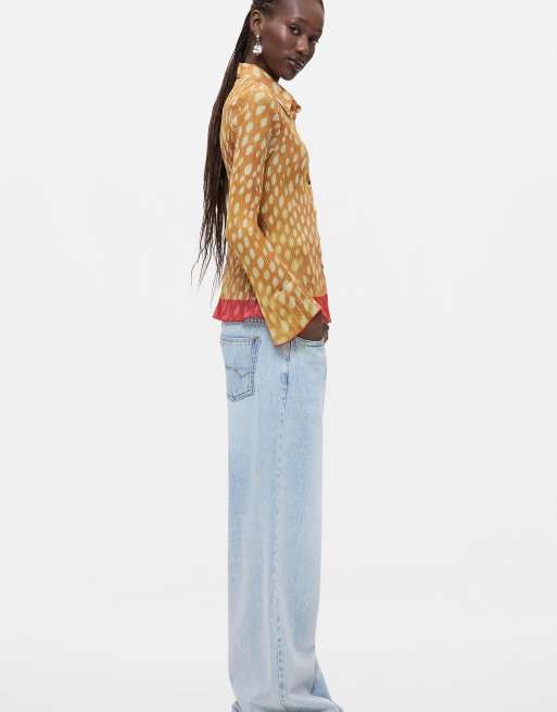 Desigual Pleated deer print shirt in yellow, 4 of 4