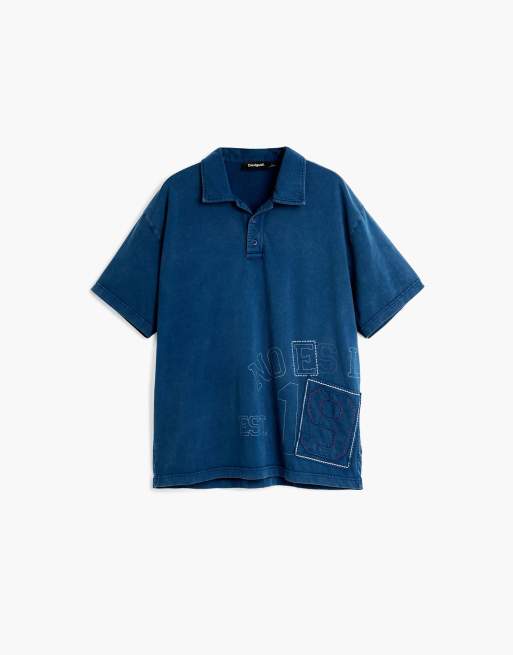 Desigual – Polo-T-Shirt in Blau mit Detail, 4 von 4