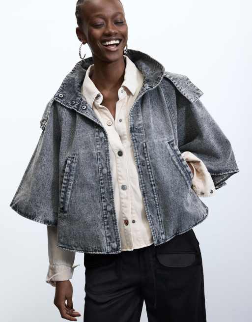 Desigual - Poncho denim 100% algodón en gris, 2 de 4