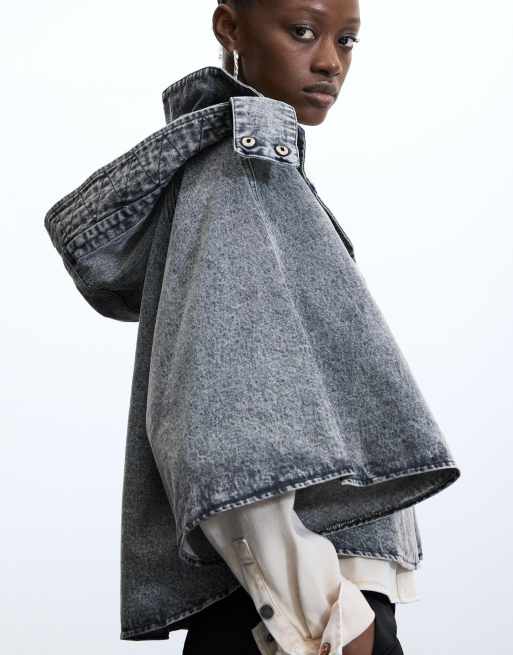 Desigual poncho in denim 100% cotone grigio, 3 di 4