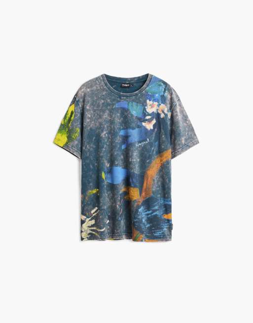 Desigual Printed arty t-shirt in blue - LBLUE, 2 of 4