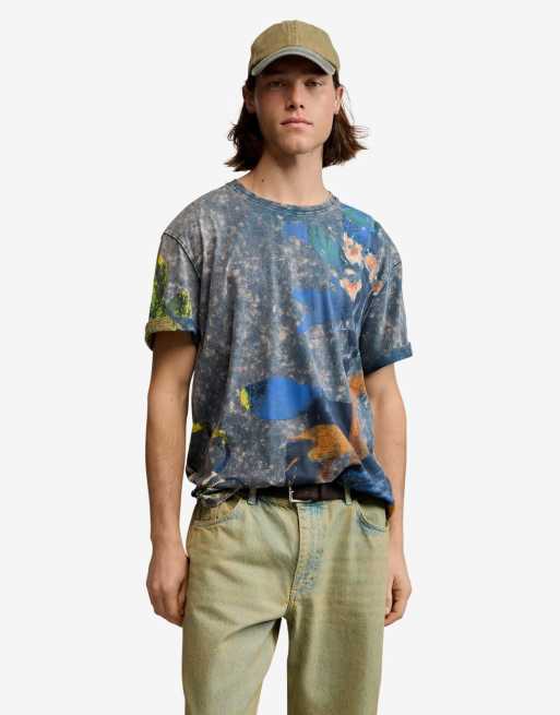 Desigual Printed arty t-shirt in blue - LBLUE, 4 of 4