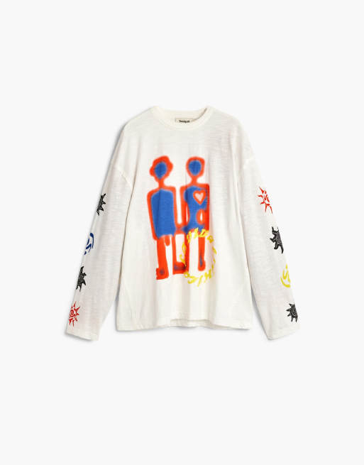 Desigual Printed cotton t-shirt in white, 4 of 4
