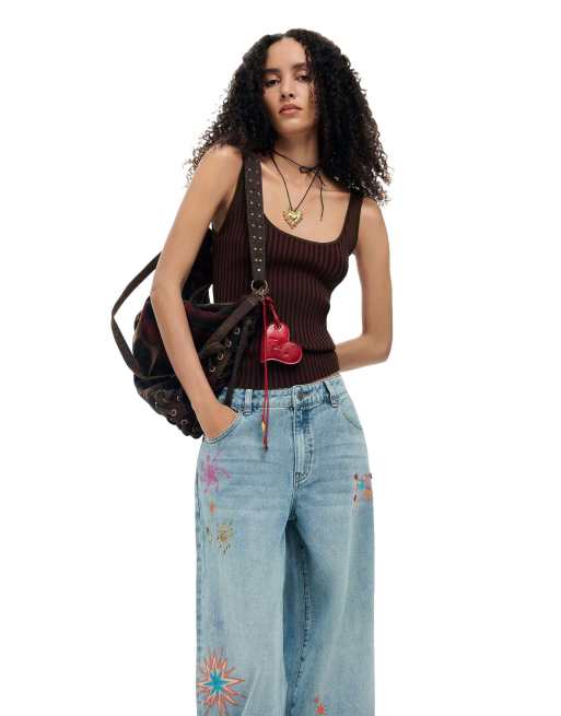 Desigual Printed denim trousers in blue, 3 of 4