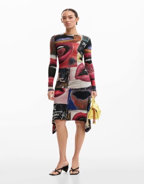 Desigual Printed dress mouths in black