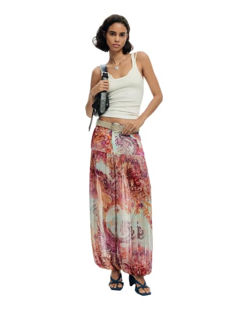 Desigual Printed harem pants in burgundy - view 1