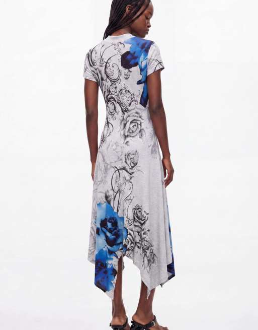 Desigual Printed high neck midi dress in grey, 2 of 3