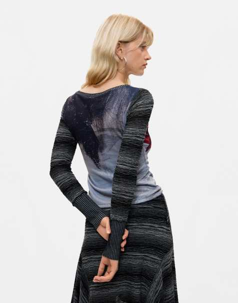 Desigual Printed knit t-shirt in gray - view 1