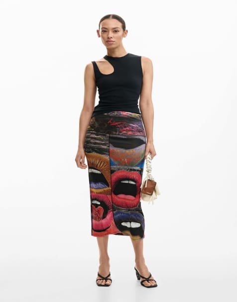 Desigual Printed lips skirt in black