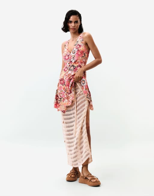 hyacinth house soft pink shimmer stripes mila strapless midi dress Giavana Strapless Layered Midi Dress Off White L
