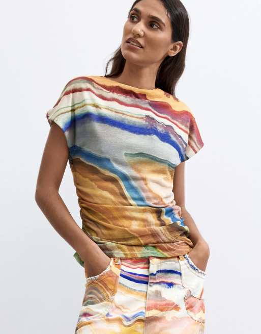 Desigual Printed midi skirt in yellow, 3 of 4