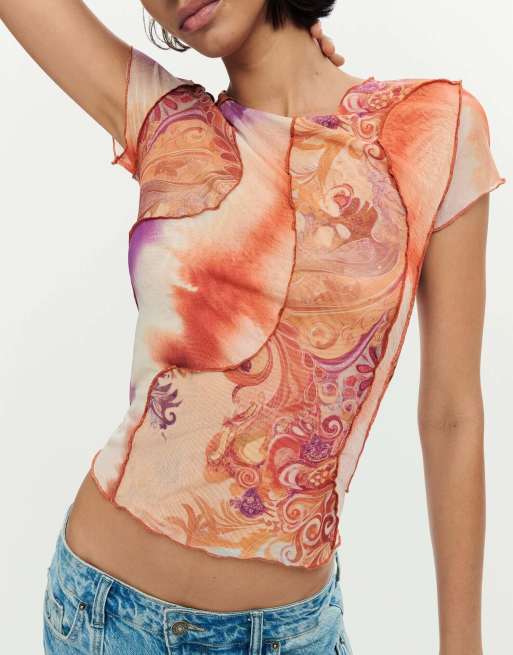 Desigual Printed short sleeve t-shirt in pink, 3 of 4