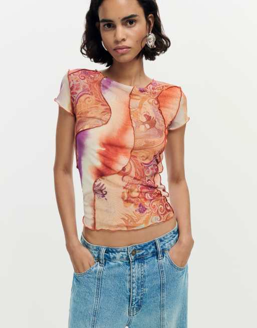 Desigual Printed short sleeve t-shirt in pink, 4 of 4