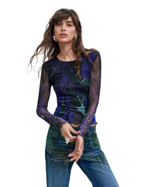 Desigual Printed tulle t-shirt m. c. lacroix in blue - view 1