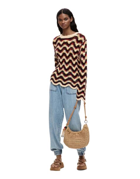 Desigual - Pull en maille au crochet à rayures zigzag - Multicolore - view 1