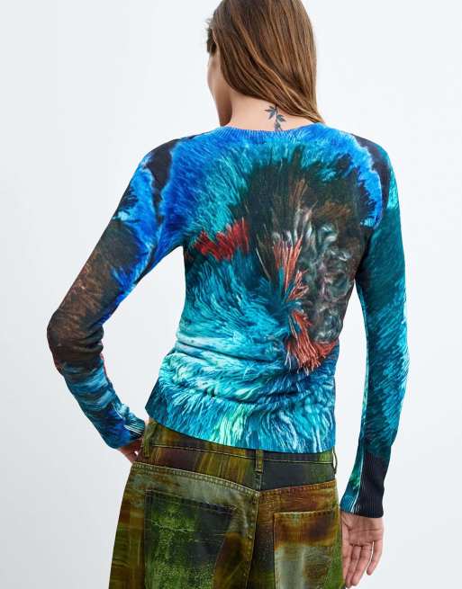 Desigual pull imprimé m. c. lacroix turquoise, 3 de 4