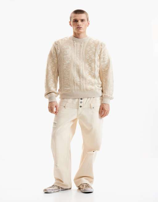 Desigual - Pull style vintage en maille - Blanc