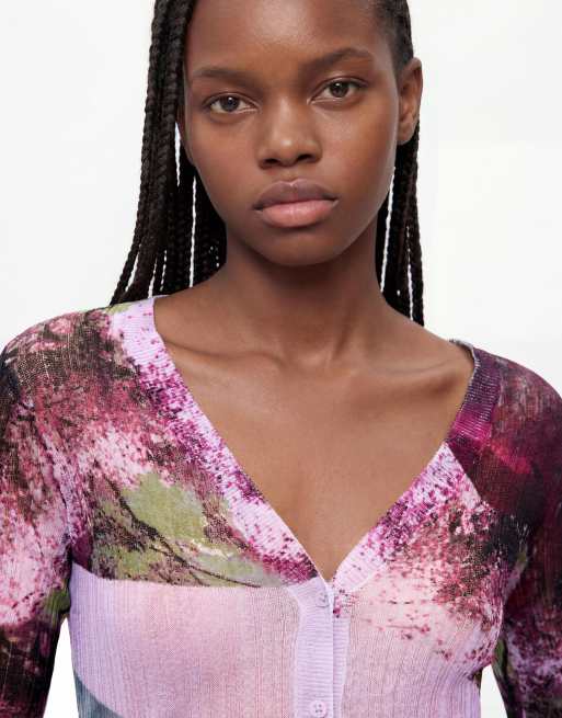 Desigual Pullover mit Print und V-Ausschnitt in Pink, 2 von 4