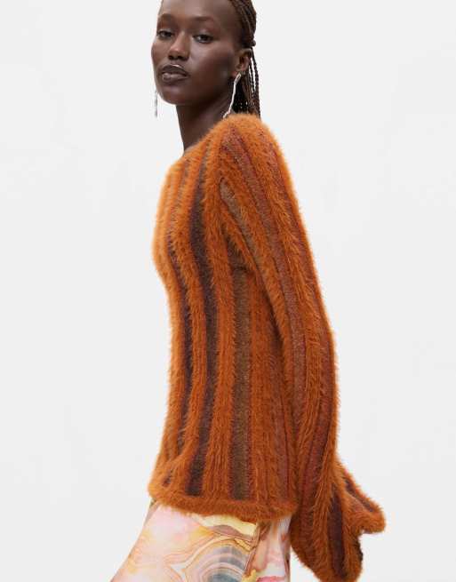 Desigual Rippstrickpullover mit Faux-Fur in Orange, 4 von 4
